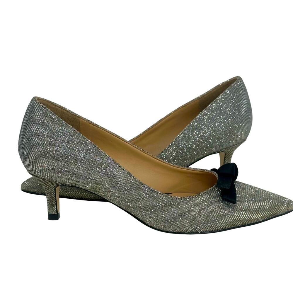 Talbots Sparkling Metallic Perfect Evening Gown Heels with Bow Accent